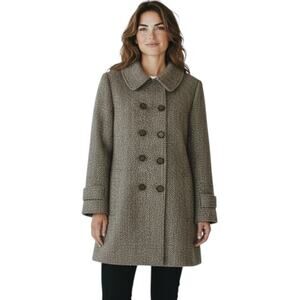 Fleet Street Ltd. Size L Classic Double Breasted Boiled Wool Coat Brown Black